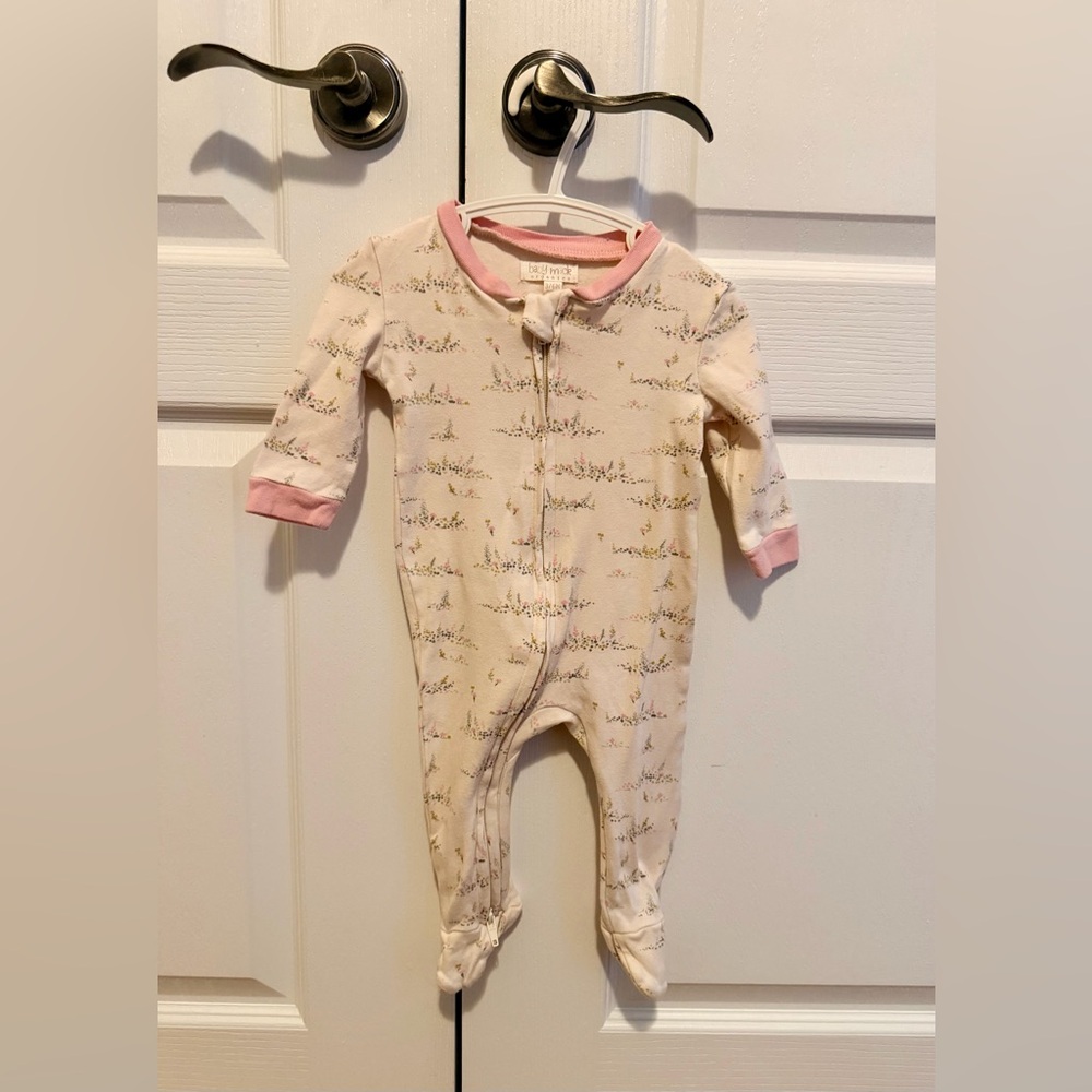 Adorable Pink and Cream Floral Footie